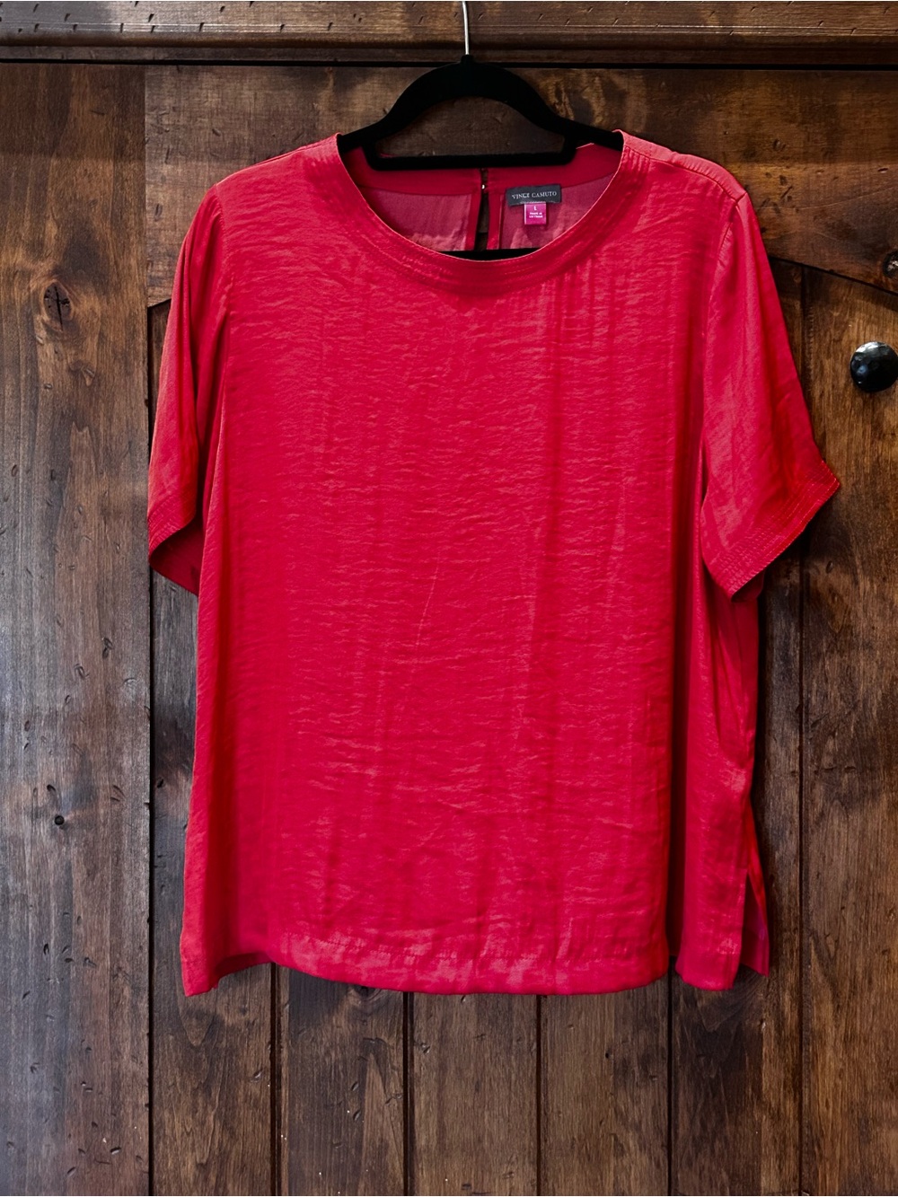 Vince Camuto Red Short-Sleeve Crewneck Silky Tee, Size L